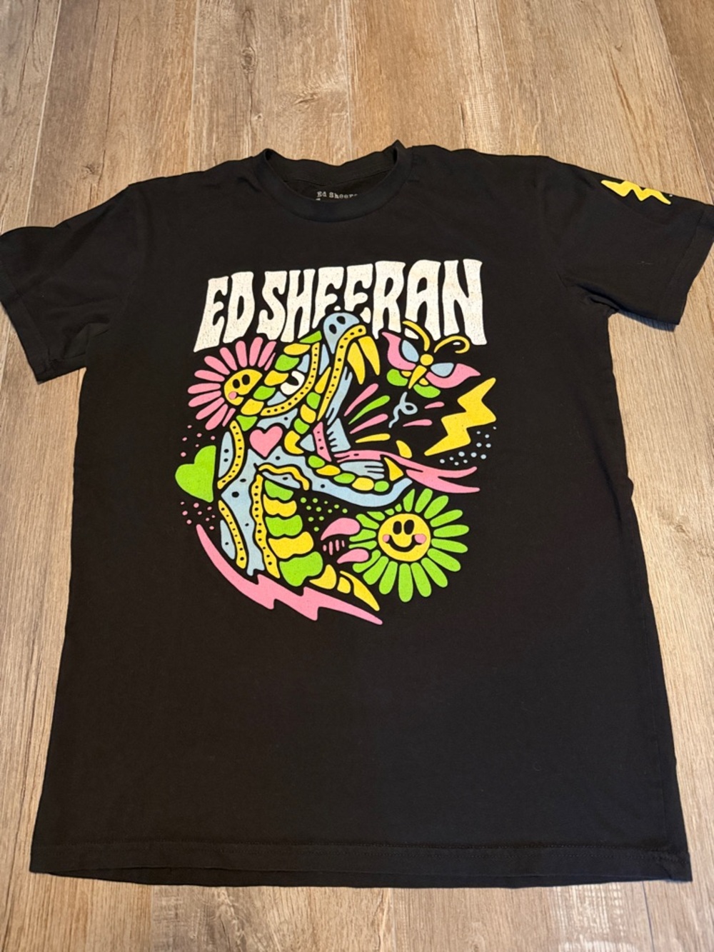 Ed Sheeran Black Graphic Tee with Neon Floral Print